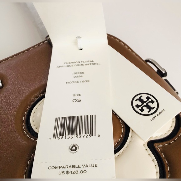 Tory Burch Emerson Dome Satchel Crossbody Bag Floral Applique NWT In Pac Leather - Picture 13 of 13